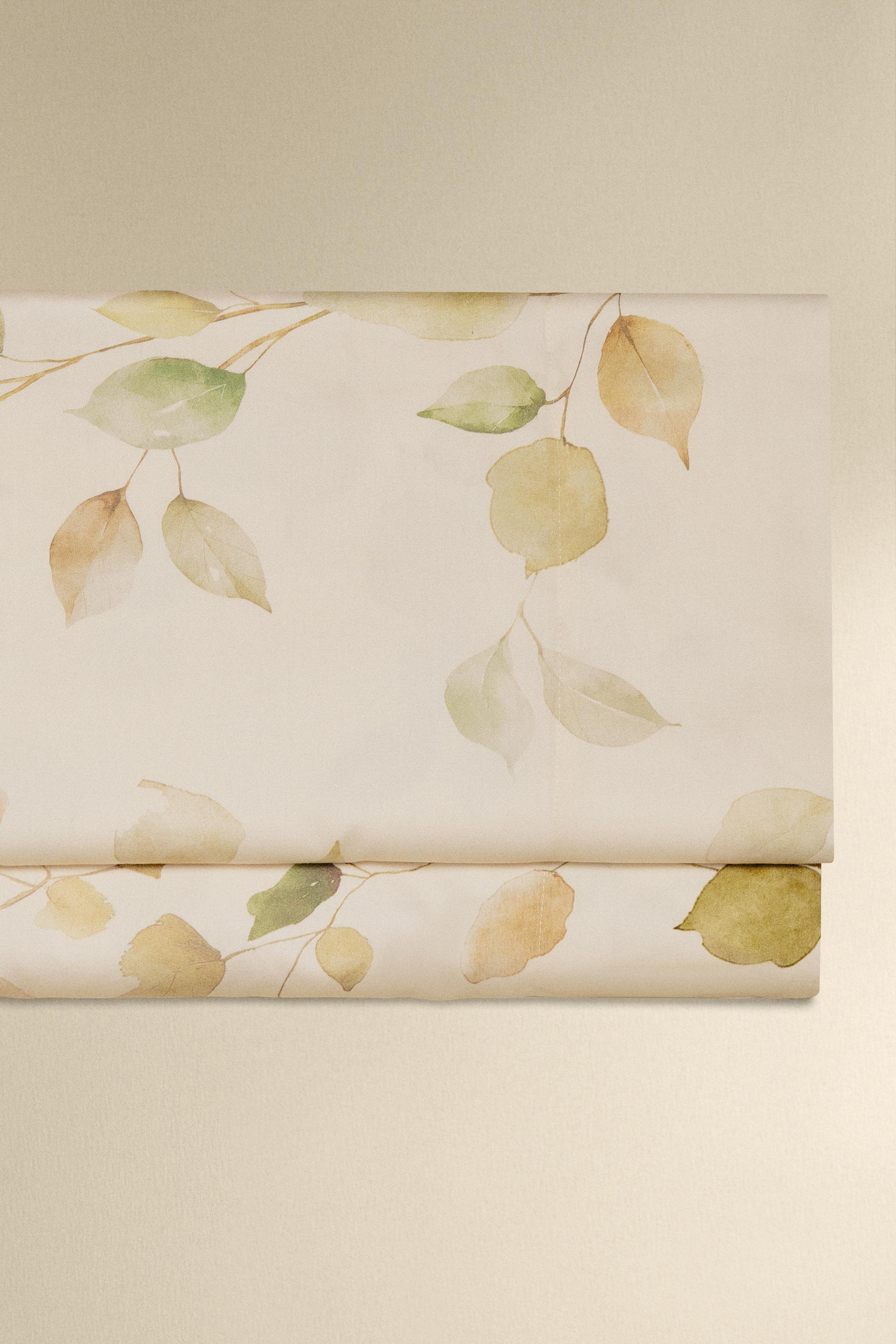 SATEEN FLAT SHEET WITH LEAF PRINT